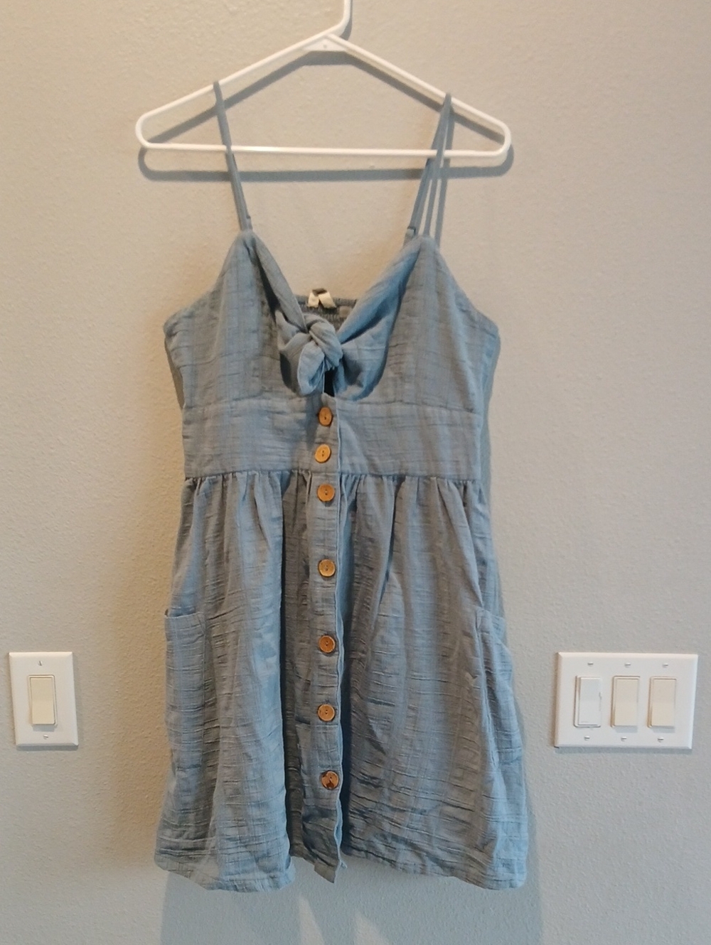 Roxy Light Blue Button-Front Sundress with Tie Front